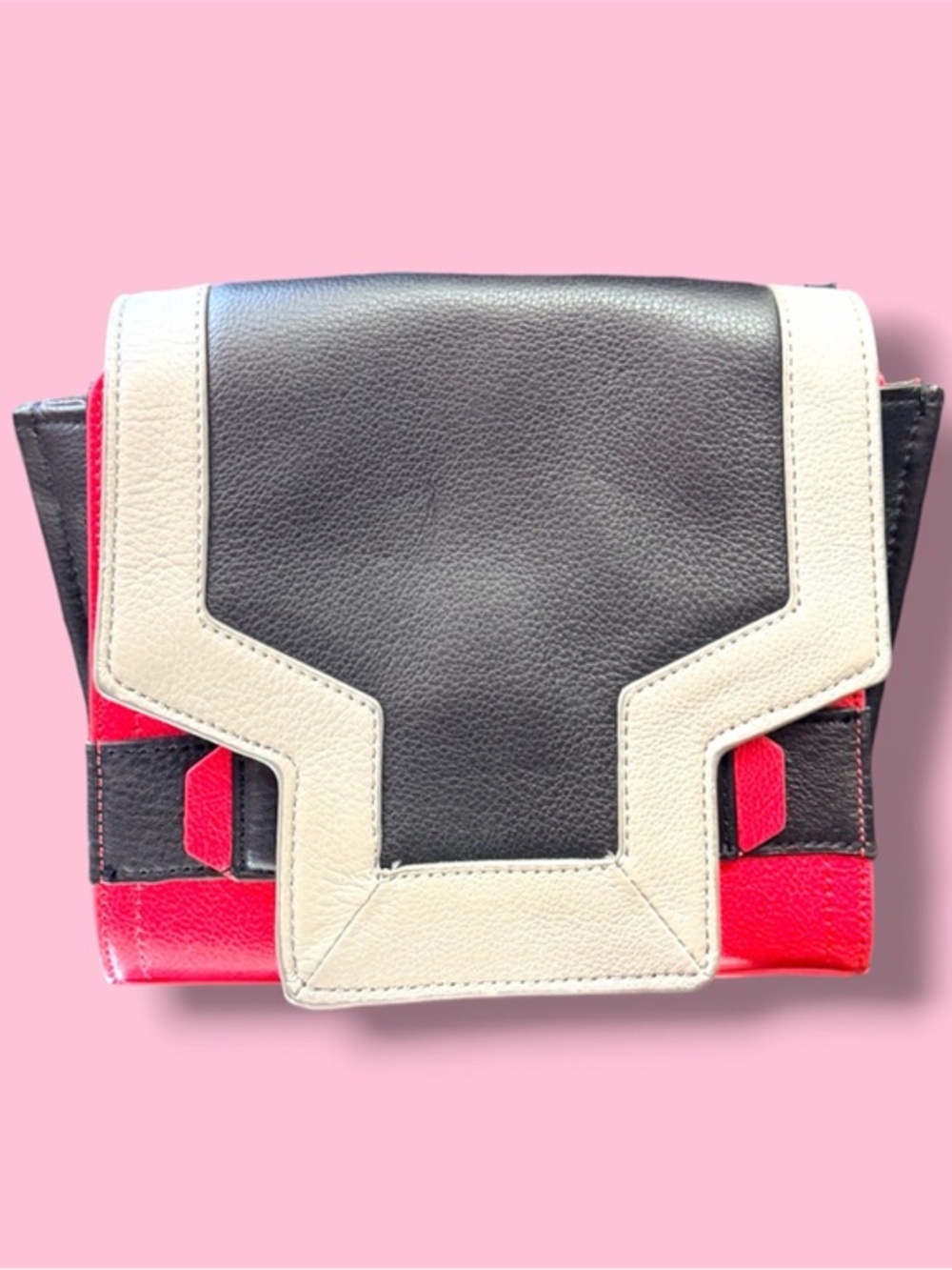 Vince Camuto Black, White & Red Geometric Flap Crossbody